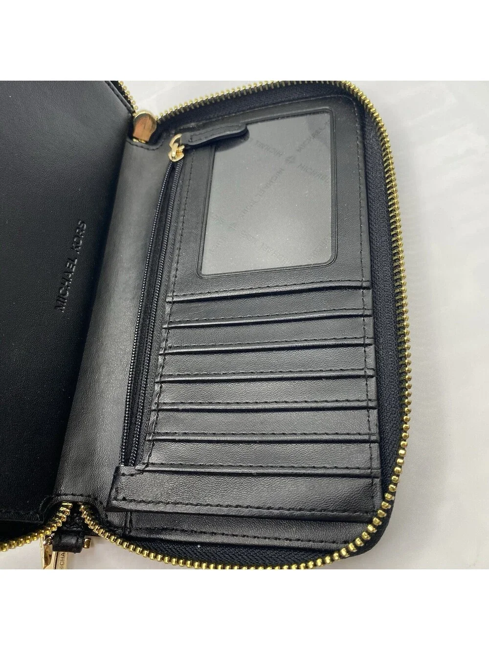 Michael Kors Black Zip-Around Wristlet Wallet Organizer w/ Logo & Wrist Strap